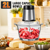 2L Electric Food Processor 300W with Glass Bowl & 4 Bi-Level Blades, 2-Speed Vegetable & Meat Chopper