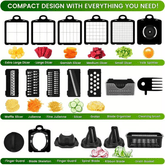 25-in-1 Multifunctional Vegetable Chopper, Salad & Fruit Slicer with 7 Blades, Peeler, Egg Separator, and Accessories