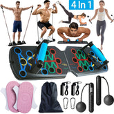 4-in-1 Home Fitness Kit – Pushup Board, Resistance Bands, Jump Rope, Twisting Discs for Full-Body Workout