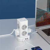 2m Tower Extension Lead with 8 AC Outlets & 4 USB Ports, Surge Protected Power Strip for Home & Office