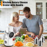 3-in-1 Rotary Cheese Grater & Vegetable Slicer with Handle, Suction Base, Interchangeable Blades, Easy Clean
