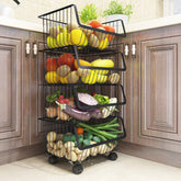 Multi-Layer Vegetable & Fruit Storage Basket, Large Capacity Kitchen Organizer with Removable Drain Baskets