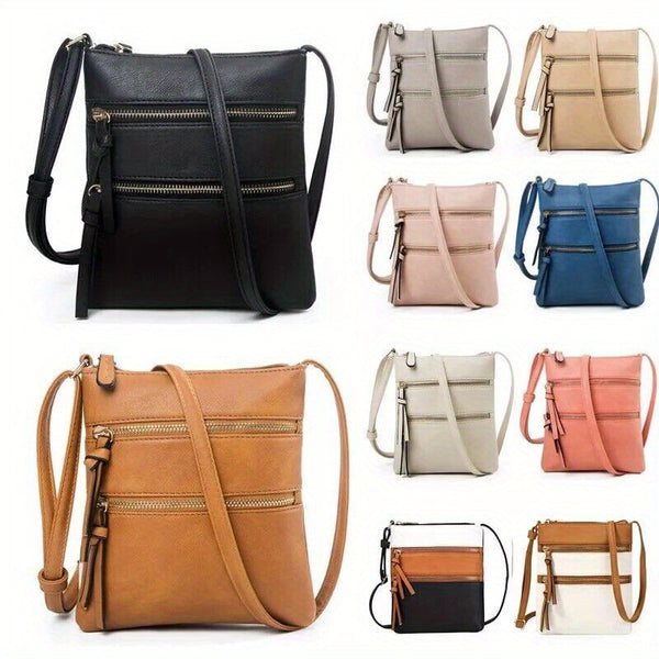 1pc Women’s PU Leather Crossbody Messenger Bag – Zipper Closure Shoulder Bag for Daily Use, Travel, and Casual Outings