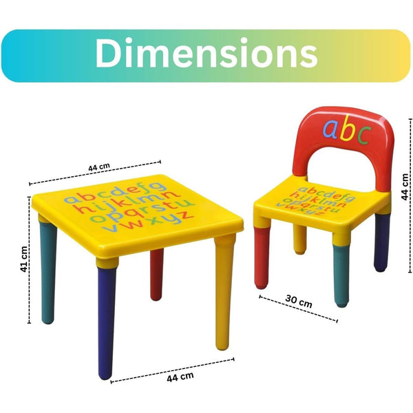 Trendi ABC Alphabet Table & Chair Set for Kids – Red & Blue Plastic Furniture for Learning & Play