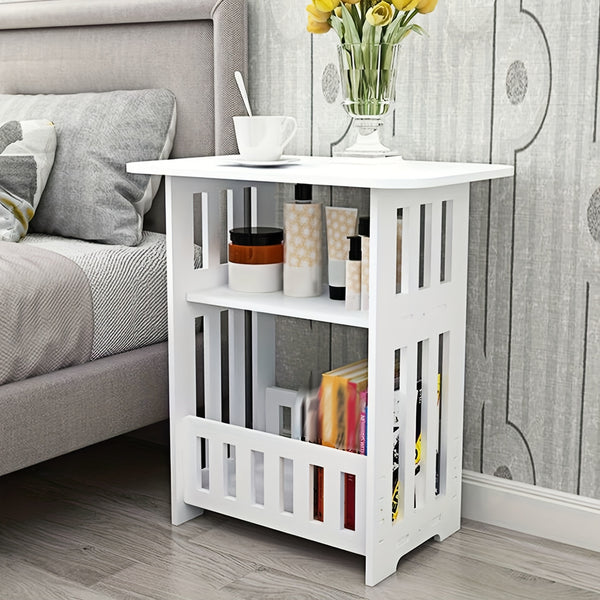 Compact Bedside Table – Narrow Nightstand with Closed Storage Shelf, Classic End Table for Small Spaces, White