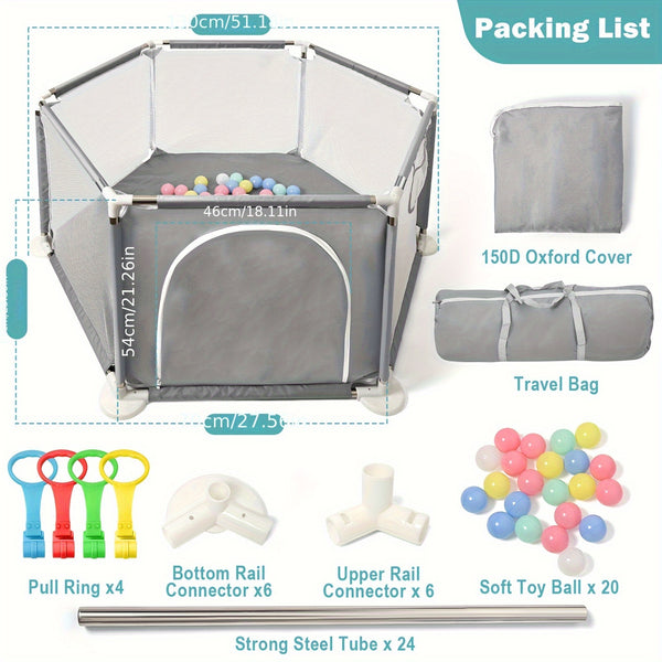 6-Panel Breathable Baby Playpen for Toddlers – Indoor & Outdoor Play Yard with Mesh, Zipper Door & Suction Pads