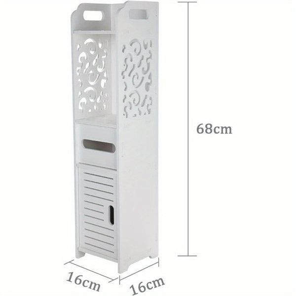 Bathroom Corner Cabinet Shelf with 2 Open Shelves & 1 Door, Wooden Storage Unit for Toilet Paper & Essentials