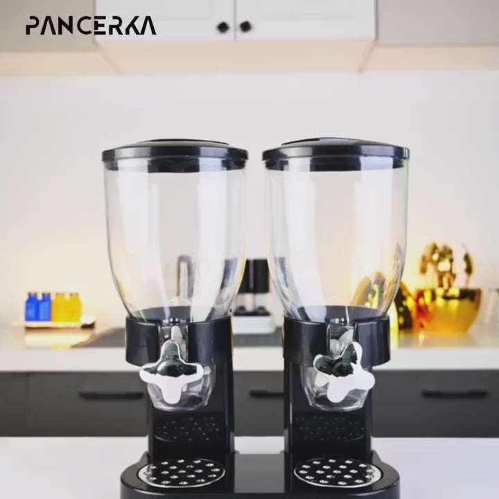 4L Double Cereal Dispenser, Airtight Dry Food & Snack Storage Canister, Space-Saving Kitchen Organizer