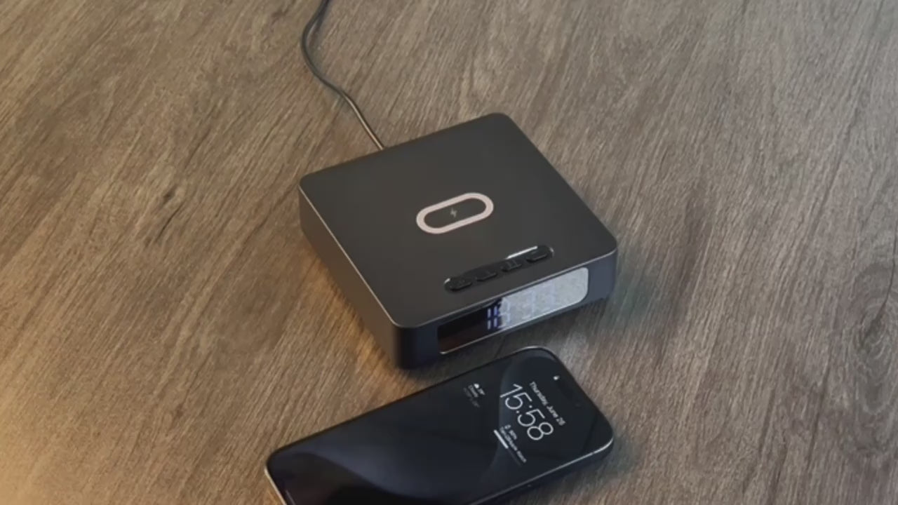 3-in-1 Wireless Charger with Alarm Clock & Time Display – Bedside Dock for iPhone, AirPods & Samsung