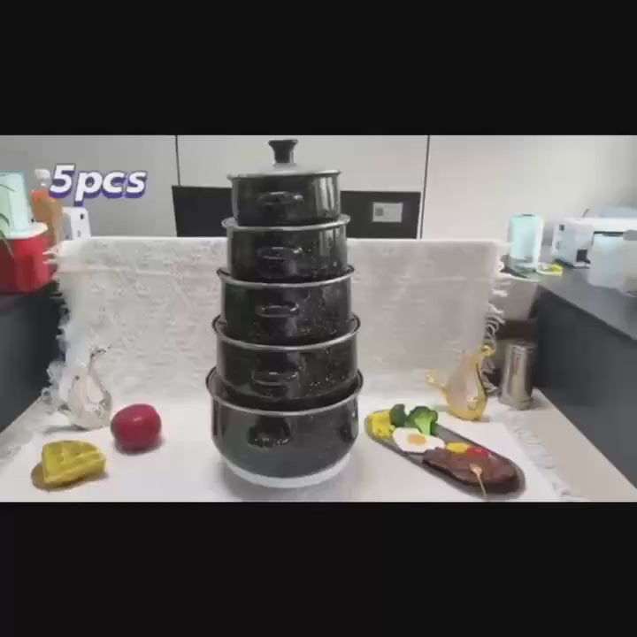 5pcs Premium Enamel Cookware Set, Thick Durable Stock Pots with Glass Lids for All Stove Types